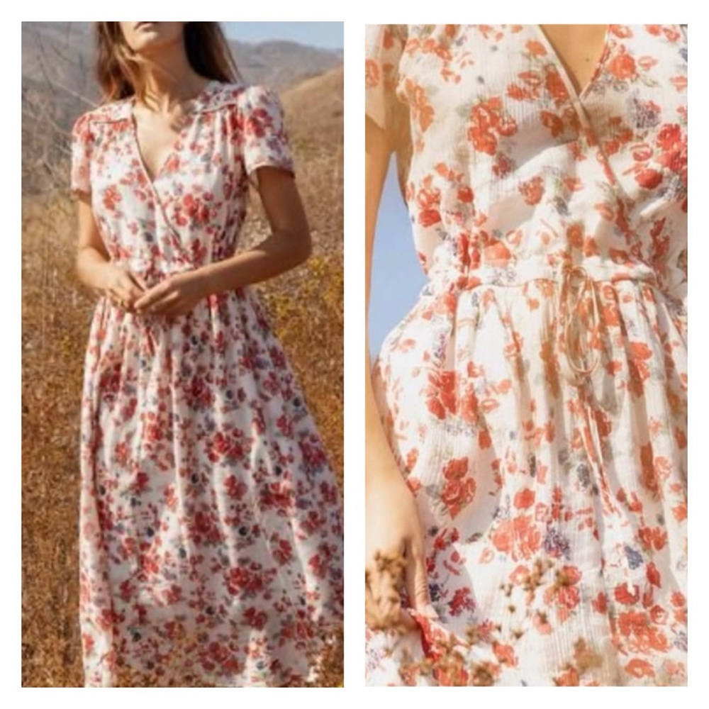 Christy Dawn Cream Midi Dress with Orange Floral Print